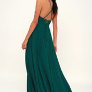 Remember Tonight Forest Green Lace-Up Maxi Dress